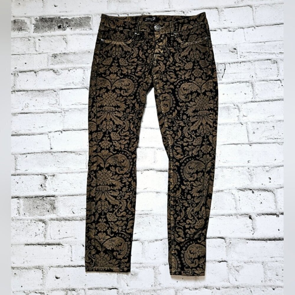 Seven7 Paisley Print Skinny Jeans Womens 6 Black Brown Stretch Mid Rise - Picture 2 of 10